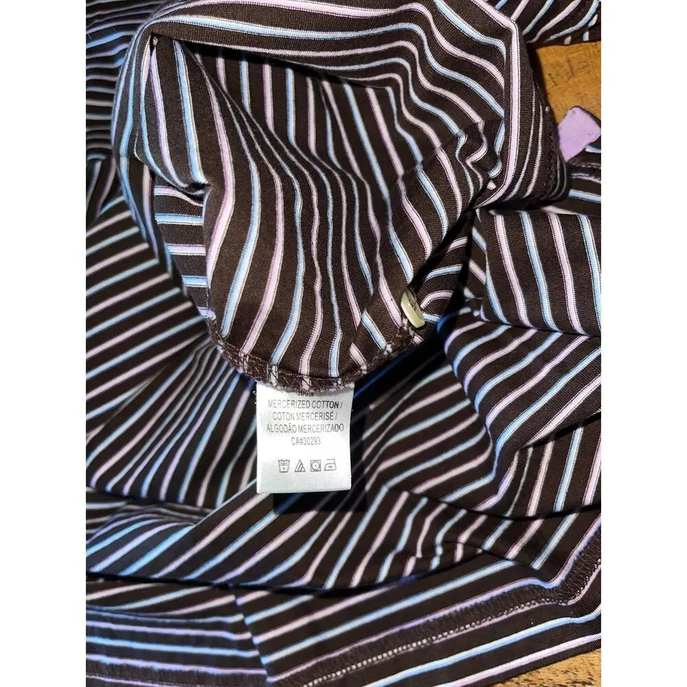 Mens Fairway and‎ Greene Mercerized Cotton Brown Striped Golf Polo Size XL